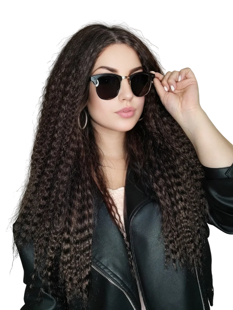 Long Puffy Kinky Curly Synthetic Wigs for Women Black Brown Color Synthetic Curly Hair Wigs Afro Kinky Curly Synthetic Hair Wigs