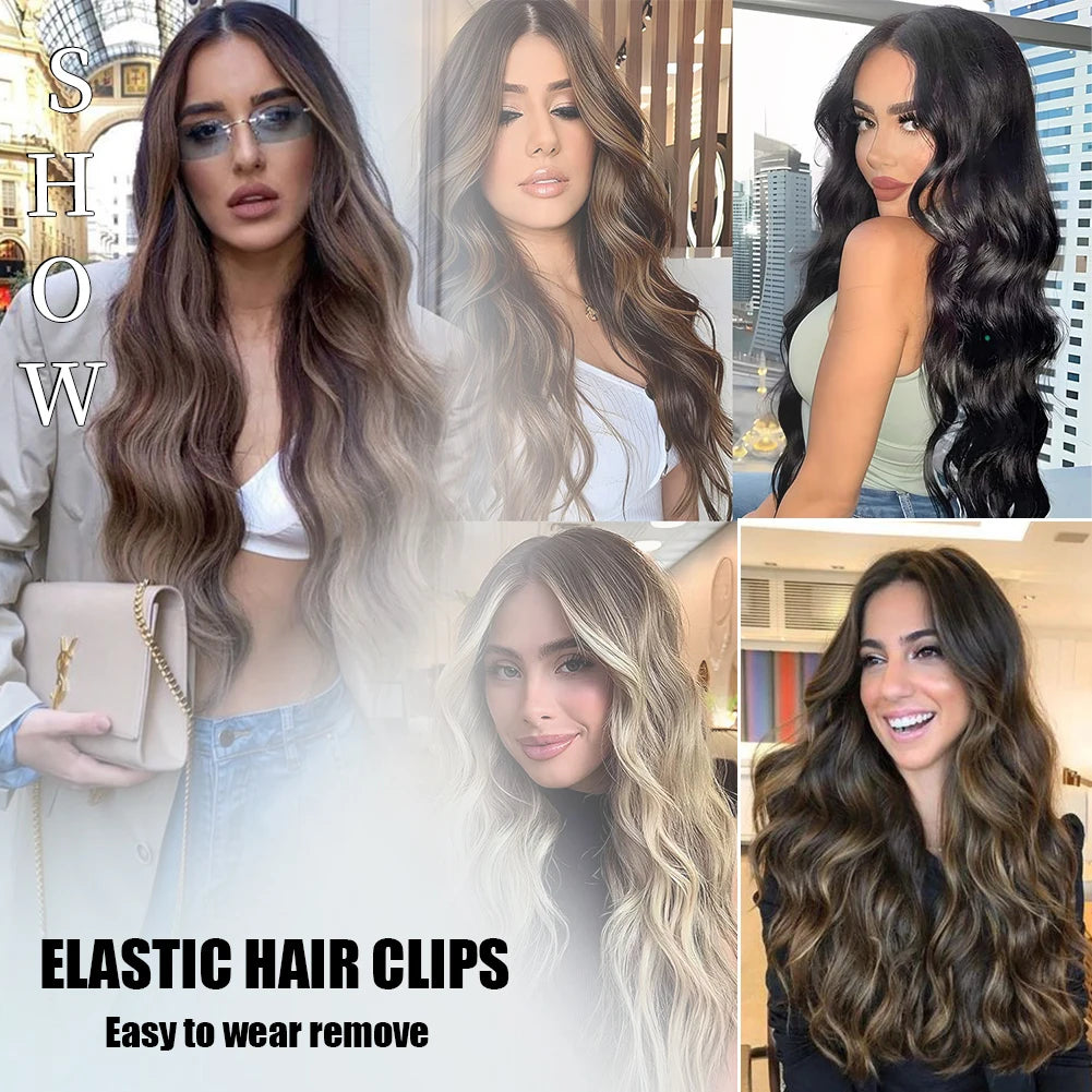 Body Wave Hairstyle Synthetic Hair Extensions 4pcs/set Head   Wigs Clip Clips Hair Extensions For Women Girls