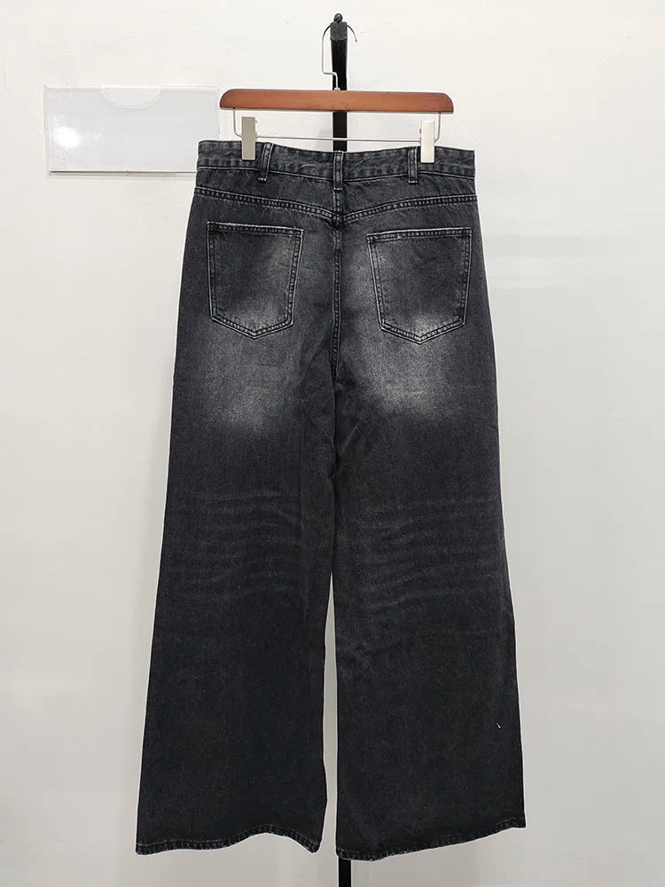 LUZHEN Old Male Pants Summer Blue Washed Men Denim Jeans Straight Casual Menwear Loose Wide Leg Trousers 2024 New Fashion 9C354