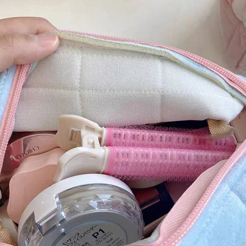 Women Zipper Fur Cosmetic Storage Bag Large Solid Makeup Organizer Handbag Stationery Pencil Case Travel Make Up Toiletry Punch
