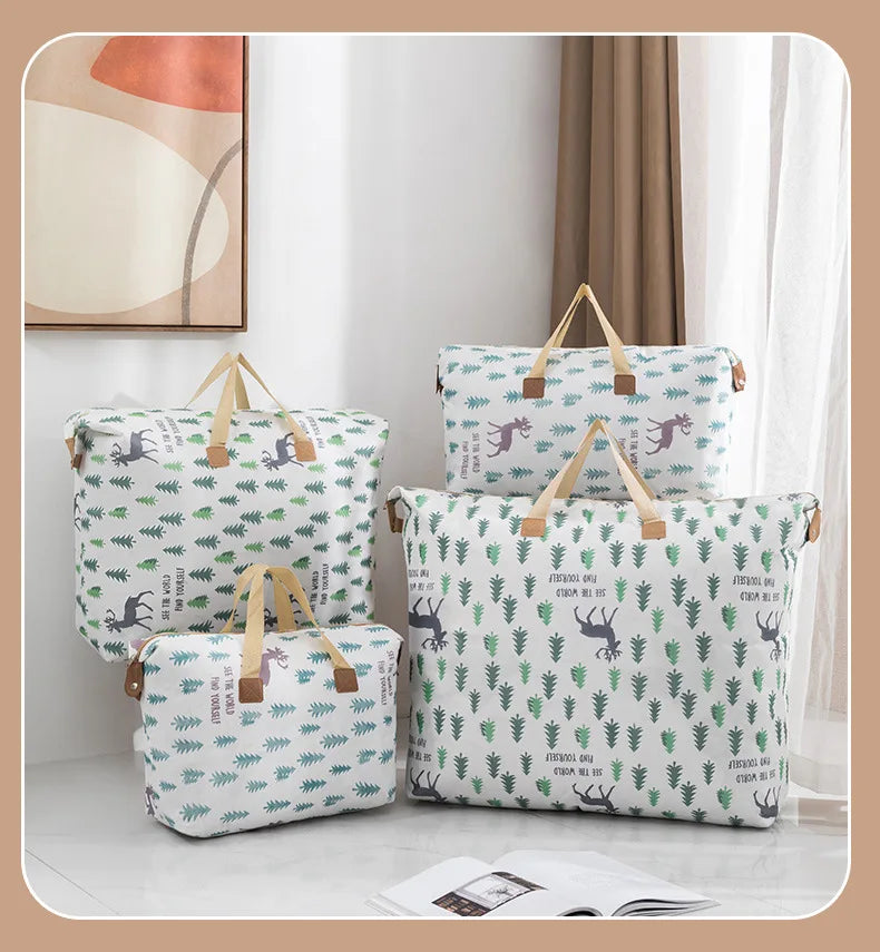 1pc Print Zipper Quilt Storage Bag Zipper Large Capacity Packing Bag Double Handle Moisture-proof Clothes Quilt Storage Bag