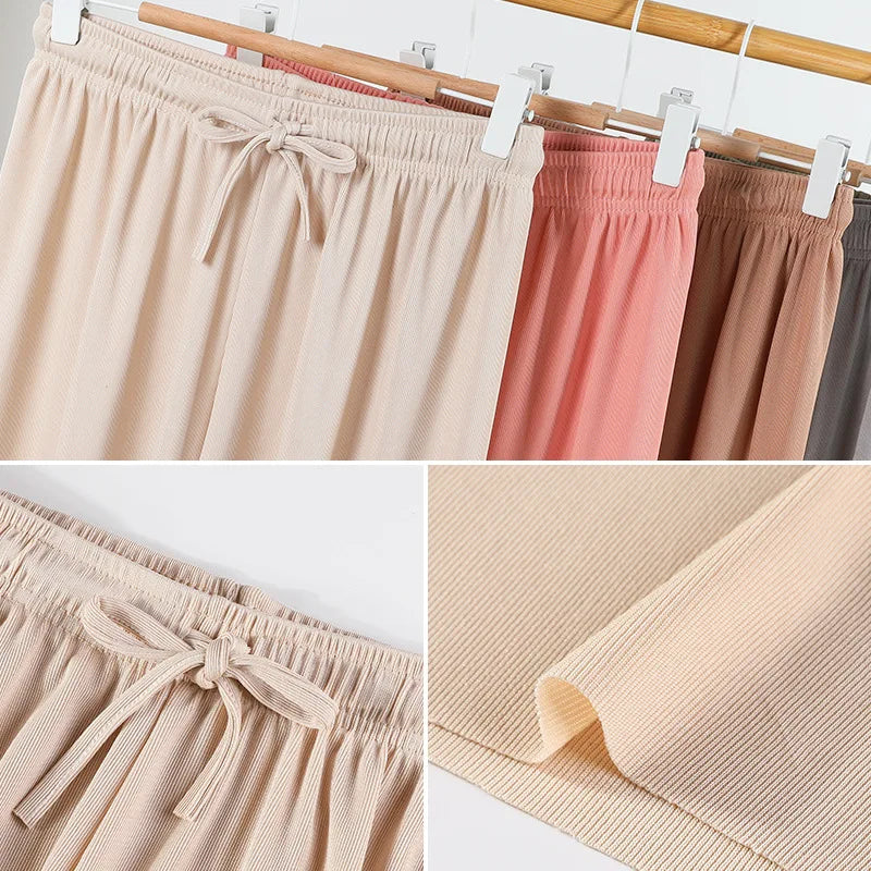 High Waist Women's Pants Ice Silk Woman Clothing Thin Youthful Woman Clothes Casual Korean Reviews Many Clothes Slim Loose Pants
