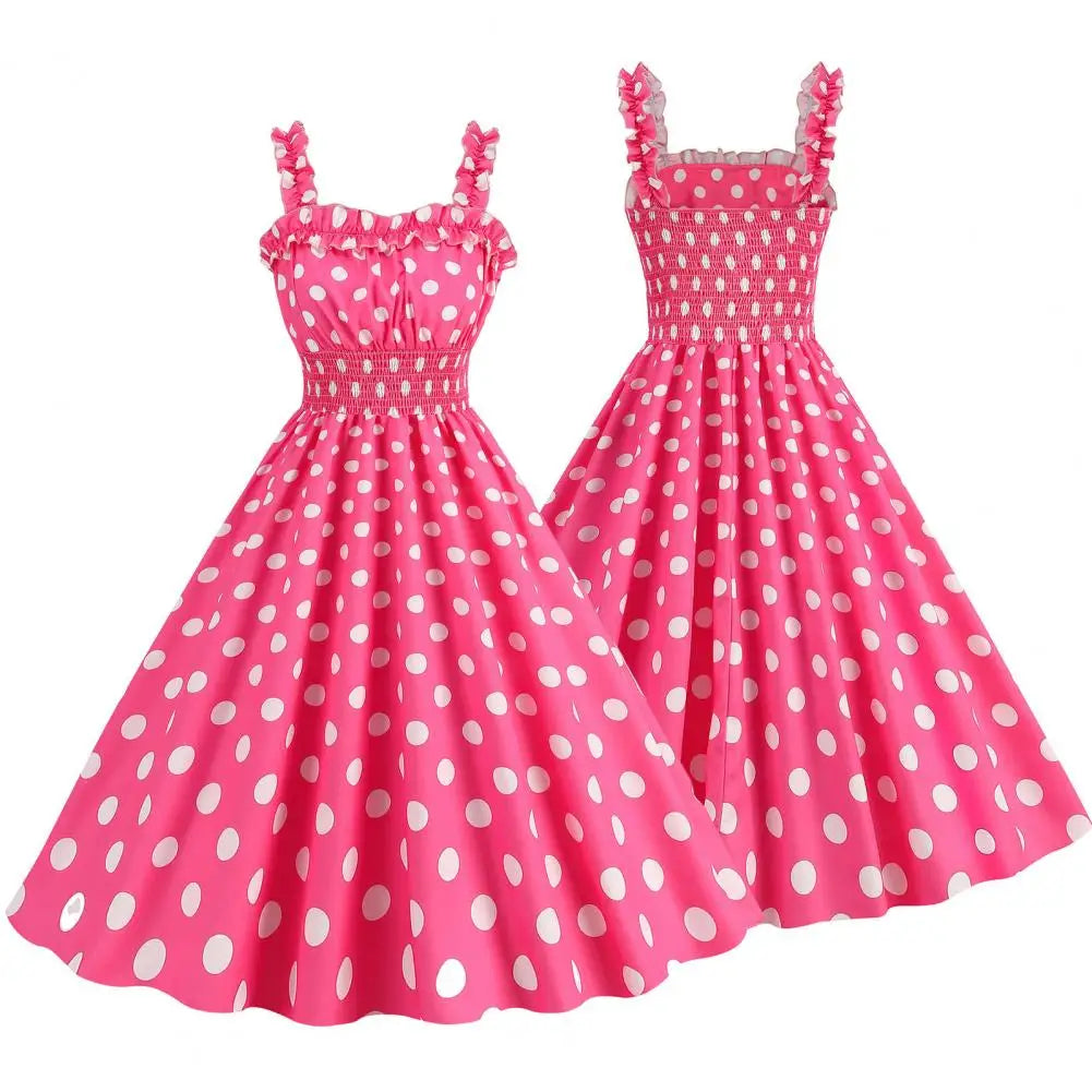 Women Vintage Barbiee Pink Plaid Dress Retro Rockabilly Strap Suspenders Cocktail Party 1950s 40s Swing Dress Summer Dresses