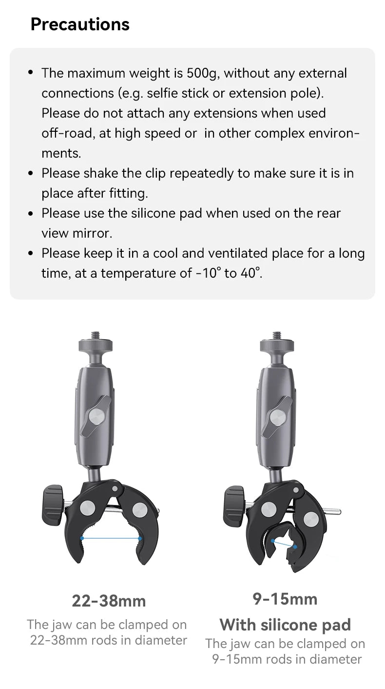 TELESIN Cycling Motorcycle Clip Magic Arm 360° Aluminum Alloy Super Clamp 1/4" Hole For Camera GoPro Mobile Phone Action Camera