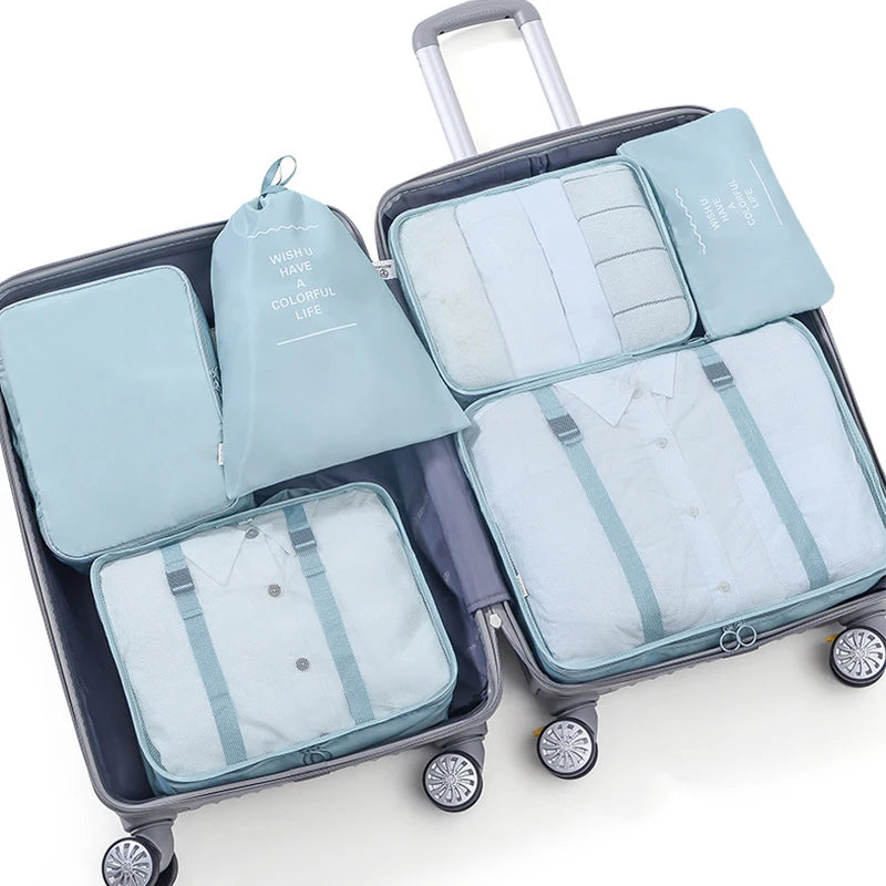 7/6 Pcs Set Portable Travel Organizer Storage Bags Suitcase Packing Set  Luggage Organization Bags For Clothes Shoes Cosmetics
