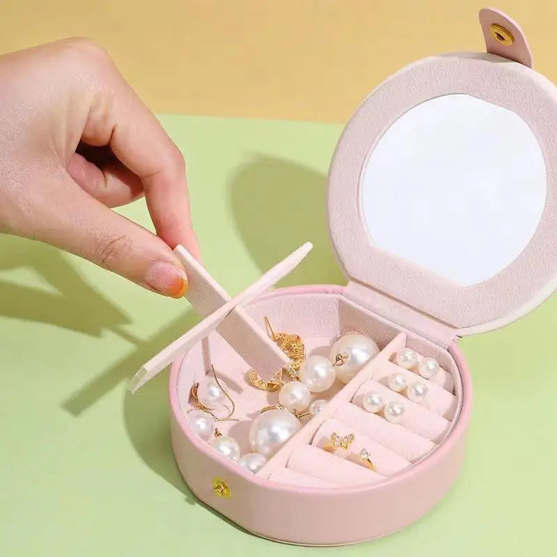 Single Layer Portable Jewelry Storage Box Ring Earring Necklace Storage Box Mini Travel Jewelry Storage Box with Mirror
