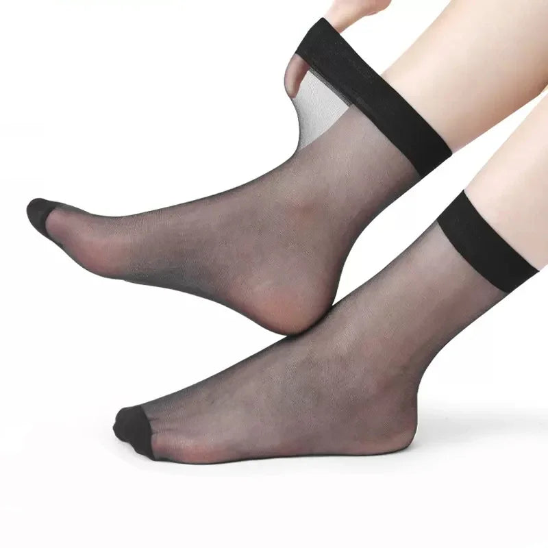 Spring Summer Women Soft Socks Thin Silk Socks Non-Slip Skin Solid Color Socks Transparent Ladies Breathable Sock
