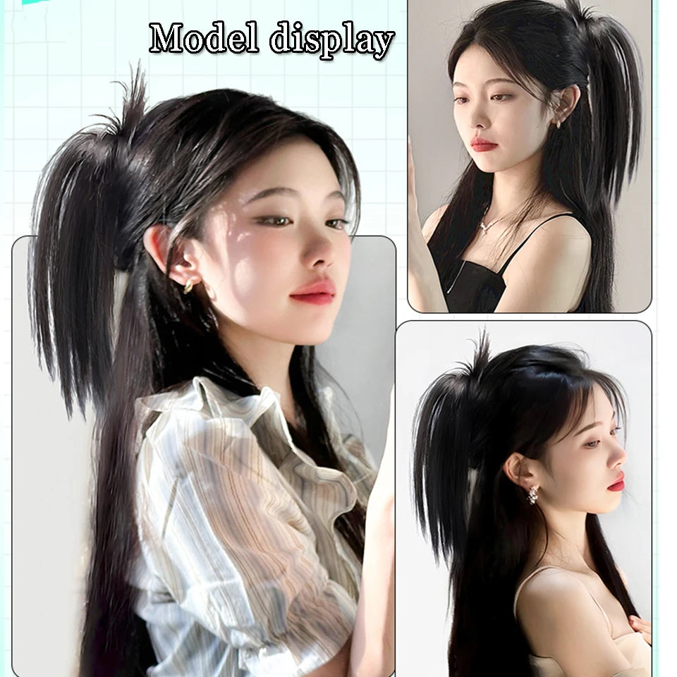 AOSI Synthetic Ponytail Wig Female Long Hair Waterfall Half Stuck High Horsetail Heightened Cranial Top Grasping Clip Wig