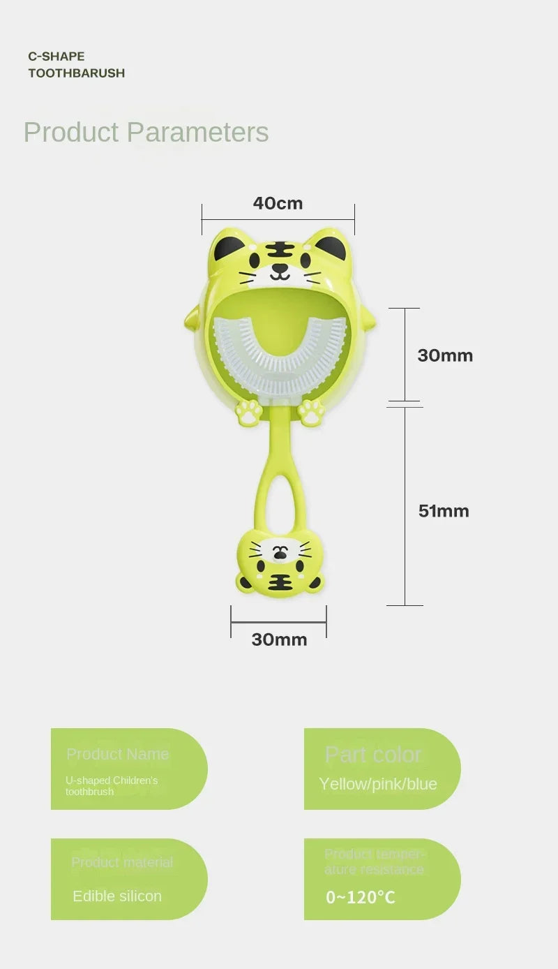 Kids Cartoon Baby Toothbrush Children 360 Degree U Shaped Teeth Brush Oral Care Cleaning Brush Silicone Toothbrush for 2-12Y