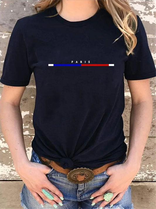 Women's T-shirt 100% Cotton Paris Fashion Short sleeved Top Loose Plus Size Shirt