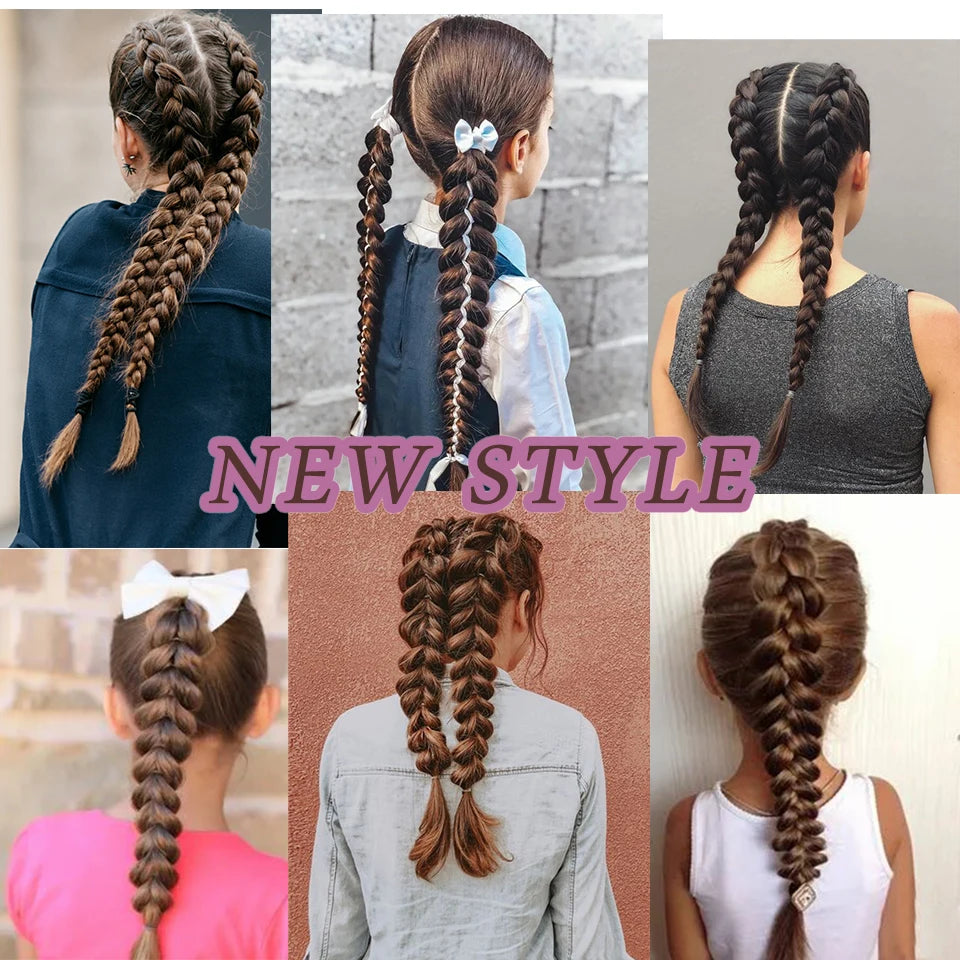 DIFEI Synthetic Boxer Ponytail Hair Extensions Elastic Hair Rope Wigs Natural Black Heat Resistant Braided Fakehair for Women