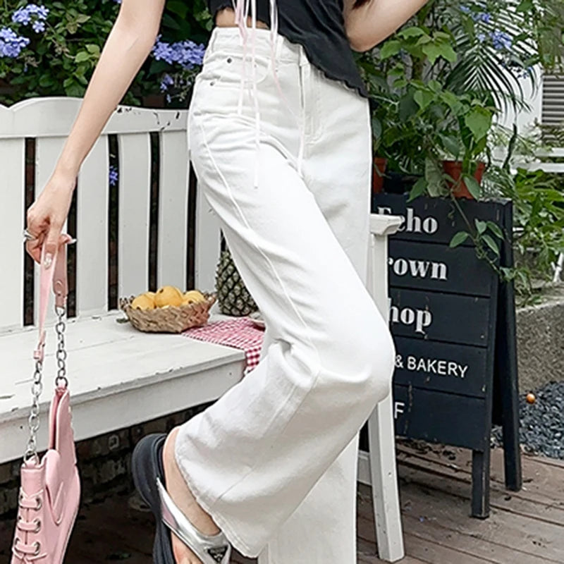 Women's Denim Pants White Brand High Quality Wide Leg Straight Brand High Quality Daily Classic Female Jeans Dropship New