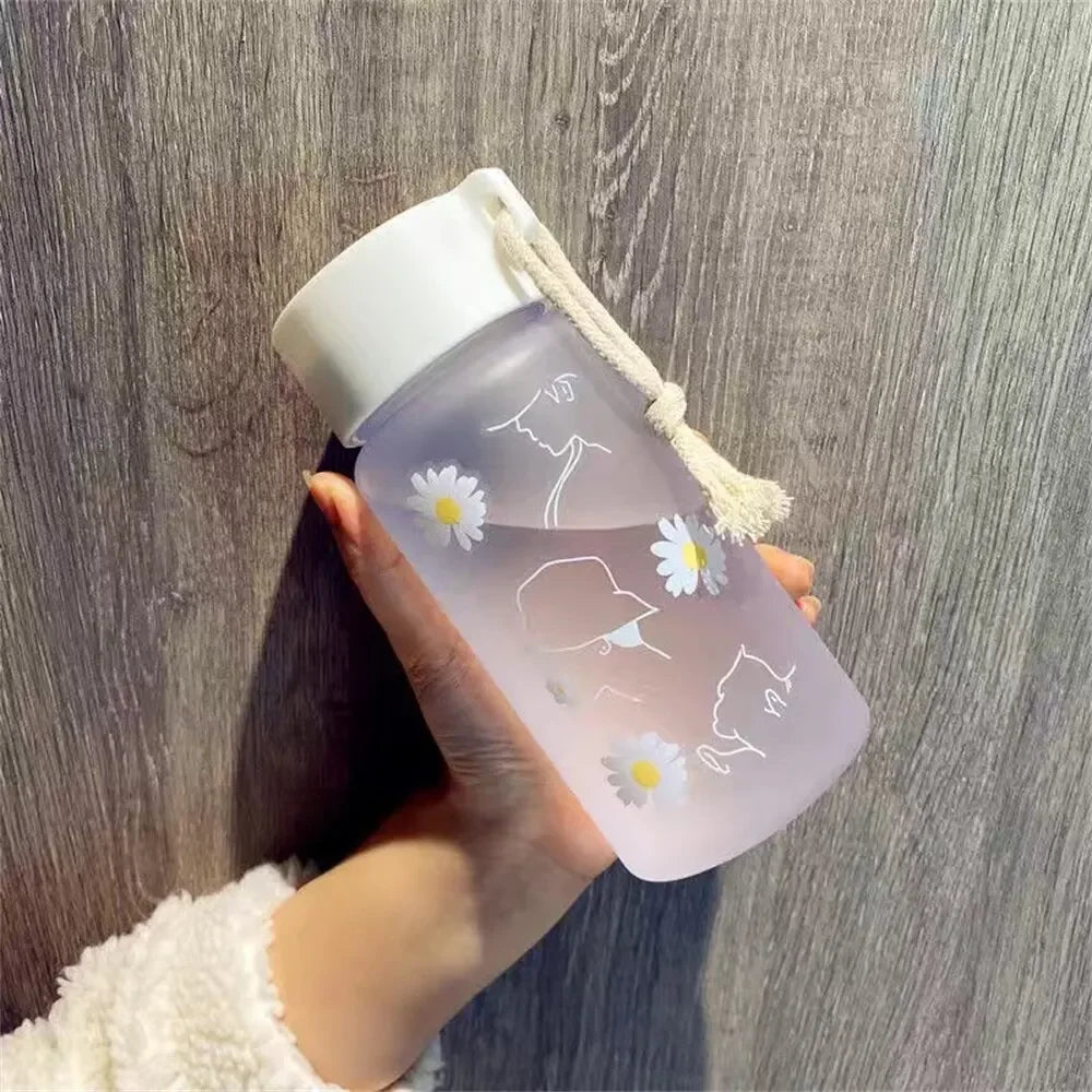 500ml Plastic Transparent Water Bottle  Portable Outdoor Sports Cup Mug Student with Rope