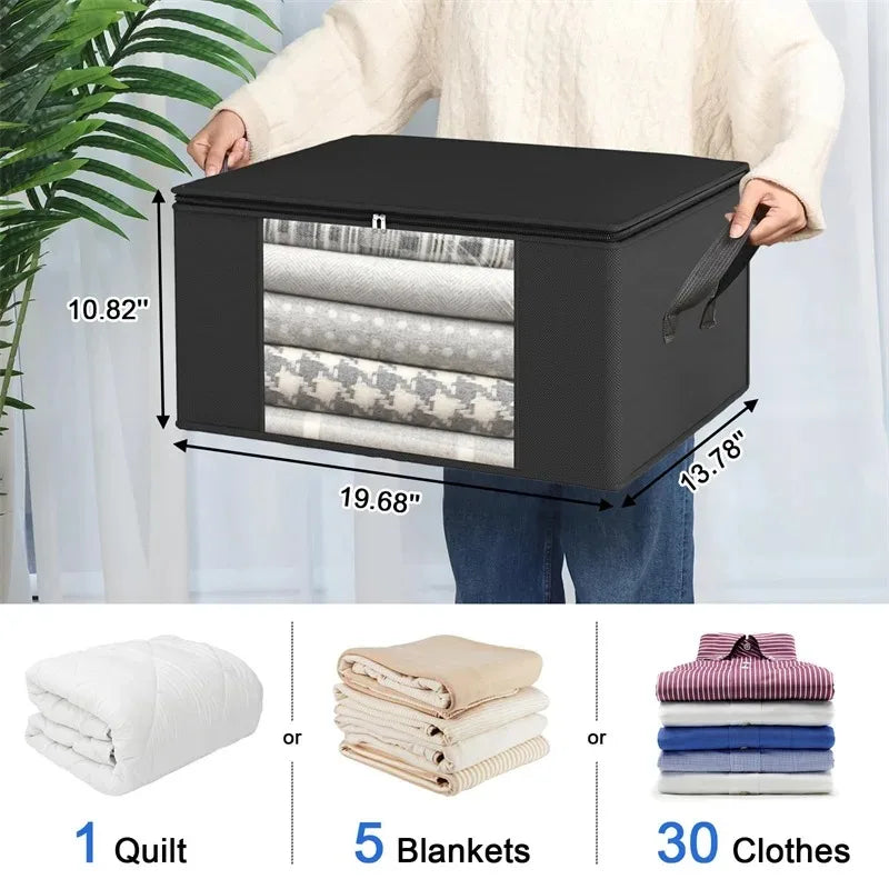 Clothes Storage Bag Folding Nonwoven Storage Bag Portable Large Capacity Storage Bag Dustproof Zip Clothes Quilt Storage Bag