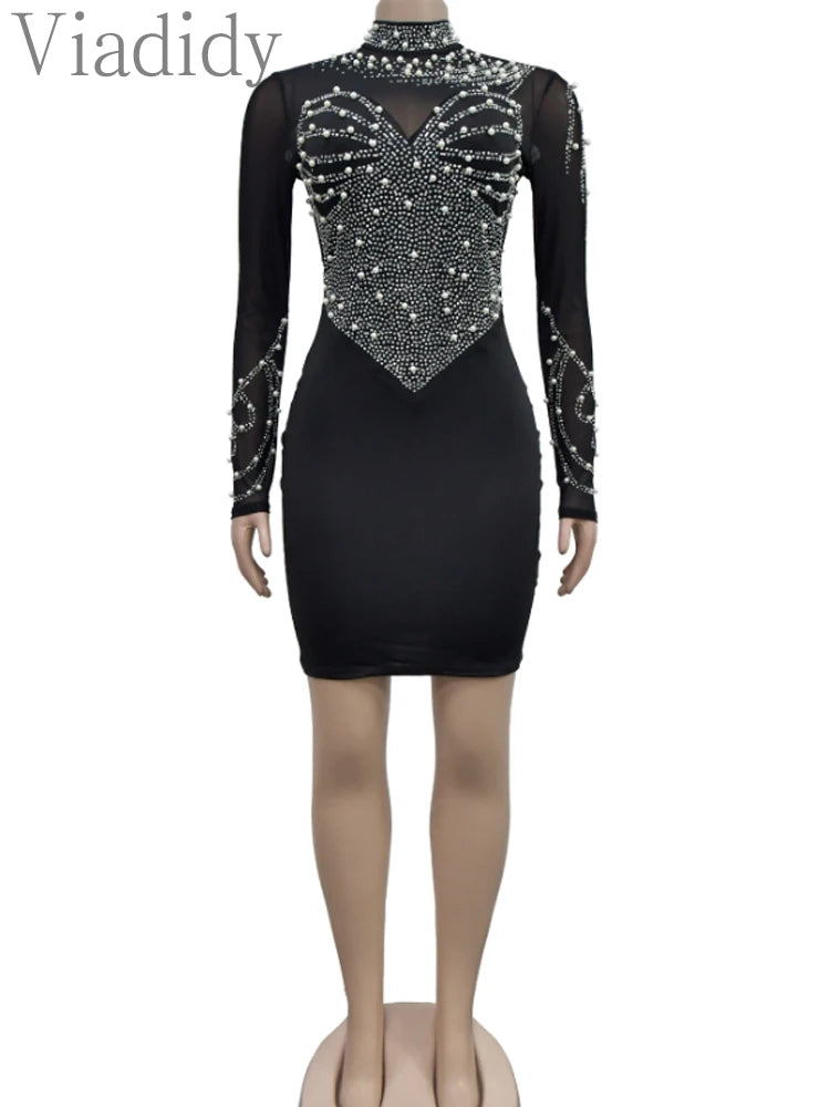 Women Sexy Glitter Rhinestone Mini Dress
