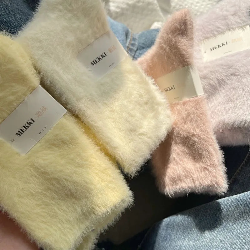 Solid Cozy Mink Velvet Socks Women Autumn Winter Hosiery Thicken Warm Pure Color Sleep Bed Floor Home Fluffy Harajuku Girl Sock