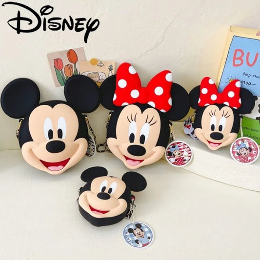 Original Disney Anime Kawaii Minnie Mickey Mouse Silicone One Shoulder Bag Leisure Fashion Zero Purse Birthday Gift For Girl