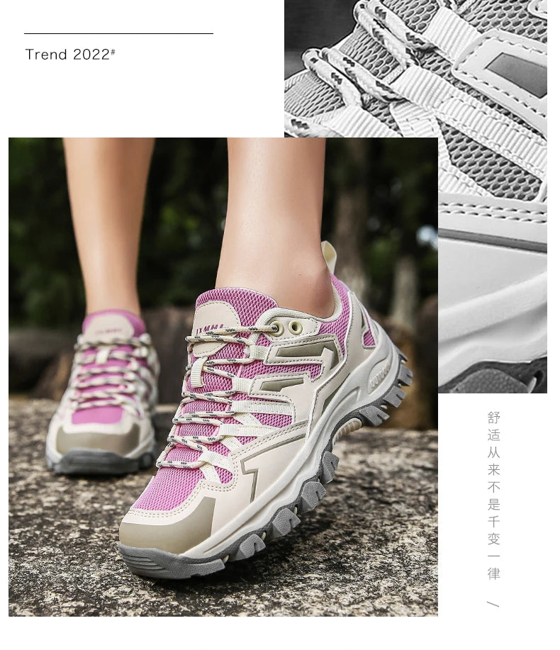 2023 Women Outdoor Casual Shoes Summer Breathable Mesh Hiking Sneakers Female Light Trekking Footwear Flat Fashion Climbing Work