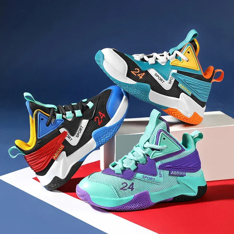 Children's Basketball Shoes for Boys Breathable Casual Sneakers Thick Sole Anti-slippery Kids Student Running Sports Shoes