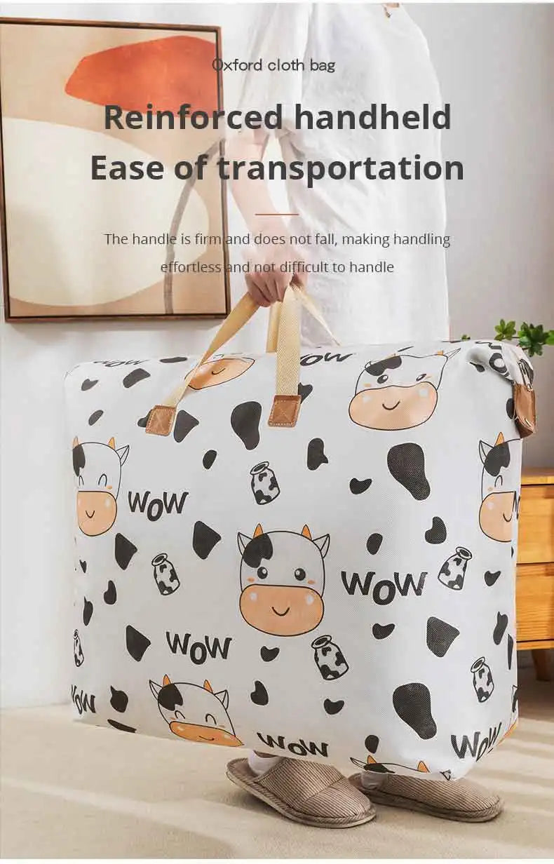 1pc Print Zipper Quilt Storage Bag Zipper Large Capacity Packing Bag Double Handle Moisture-proof Clothes Quilt Storage Bag