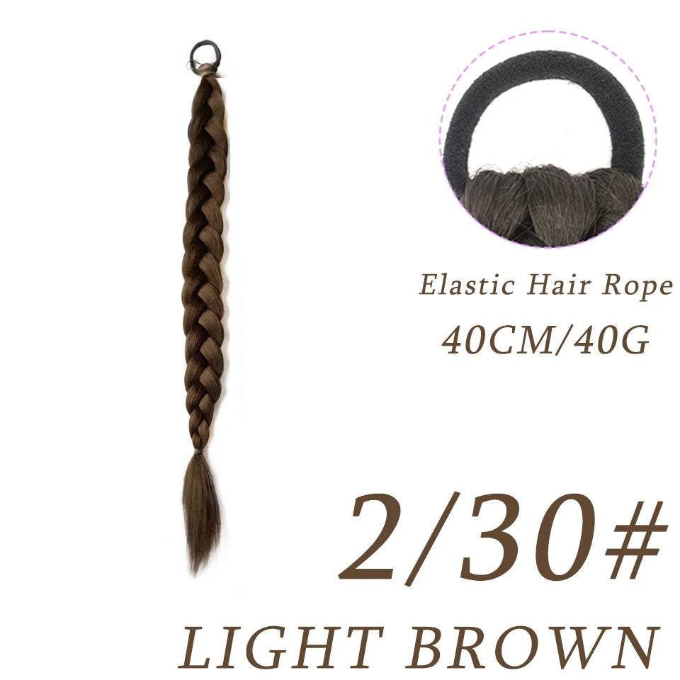DIFEI Synthetic Boxer Ponytail Hair Extensions Elastic Hair Rope Wigs Natural Black Heat Resistant Braided Fakehair for Women