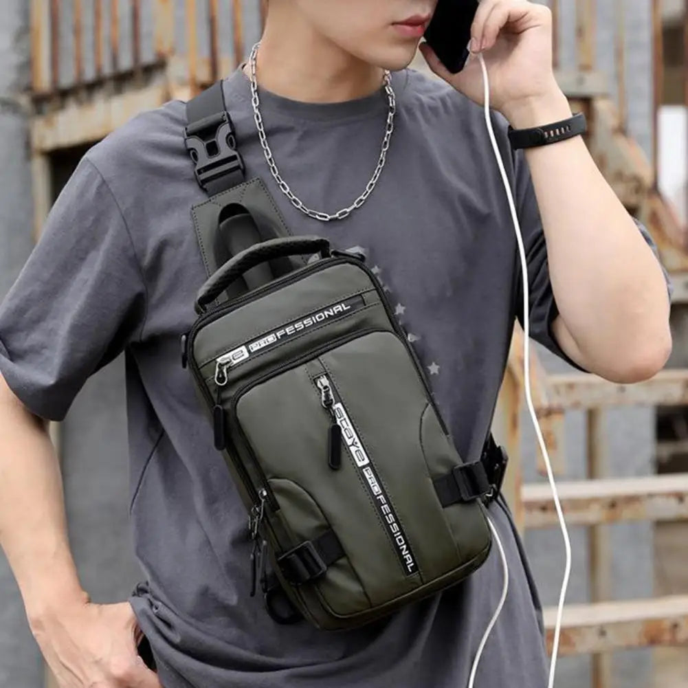 Chest Bag With USB Charging Port Outdoor Cross Bag Men Handbag Sling Shoulder Bag Waterproof Travel Men Chest Bag Sports Pack