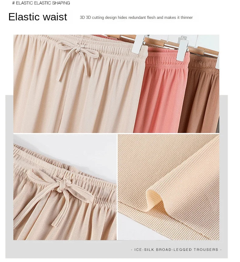 High Waist Women's Pants Ice Silk Woman Clothing Thin Youthful Woman Clothes Casual Korean Reviews Many Clothes Slim Loose Pants