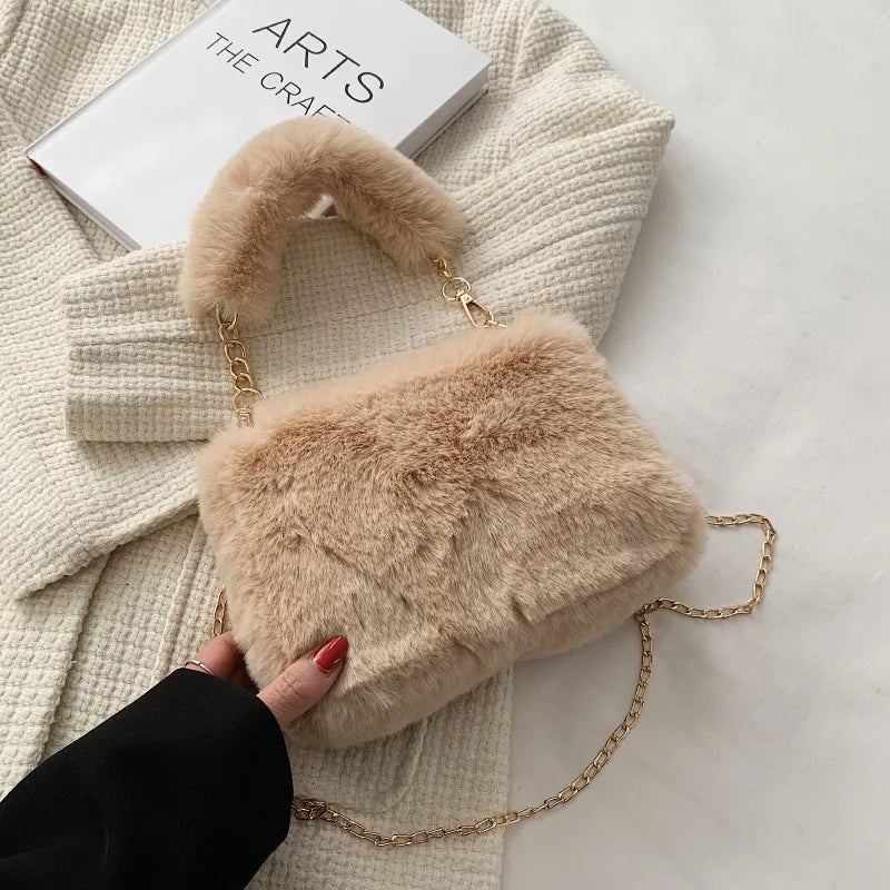 Autumn And Winter Plush Handbag For Woman New Small Chain Crossbody Bag Fashion Small Square Bag Single Shoulder Bag
