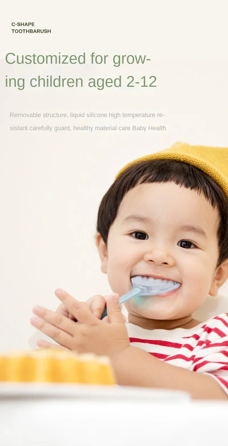 Kids Cartoon Baby Toothbrush Children 360 Degree U Shaped Teeth Brush Oral Care Cleaning Brush Silicone Toothbrush for 2-12Y
