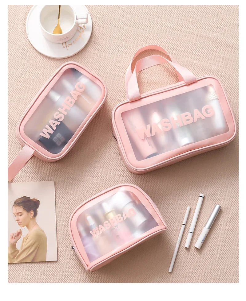Portable Travel Clear Storage Bag PVC Makeup Bag Waterproof Washbag Transparent Large Capacity Women's Portable Cosmetic Cases