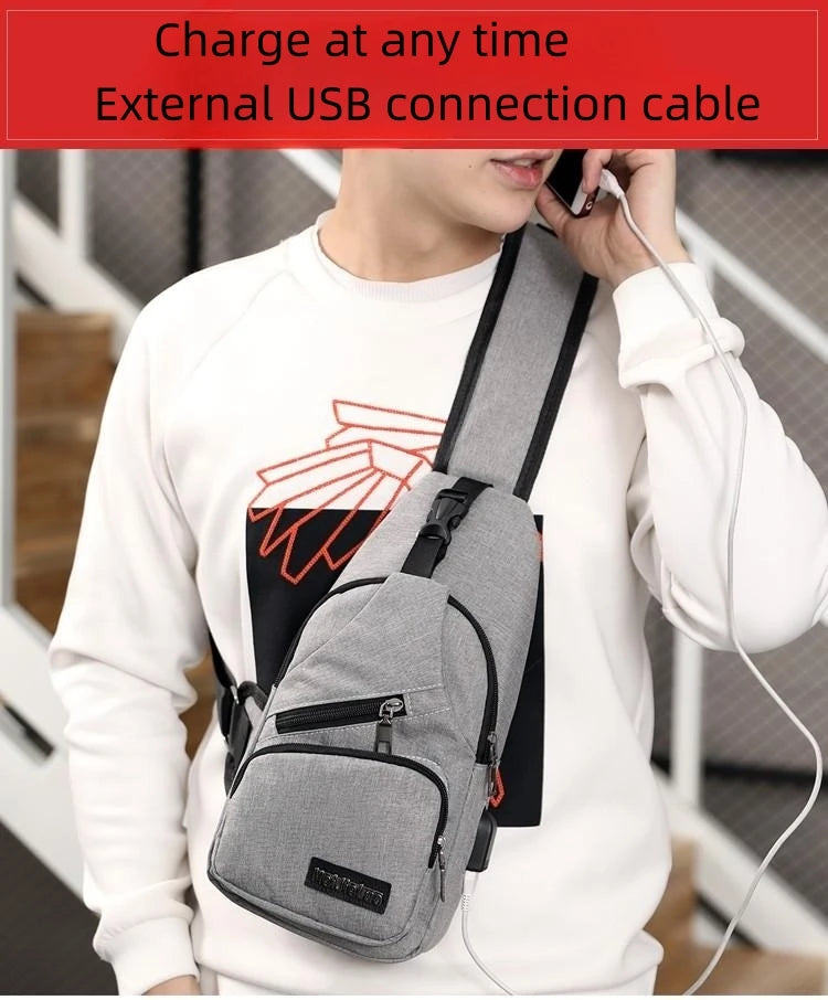 Fashion Boys Shoulder Bag USB Rechargeable Crossbody Bag Men's Anti-theft Multifunctional Chest Bag‘s Travel Backpack Handbag