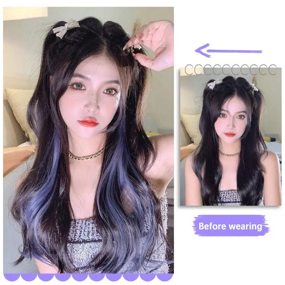 Curled Hair Ear Dye Hair Patches Seamless One Piece Color Highlight Dyed Wig Patch Women's Long Hair Invisible Wig