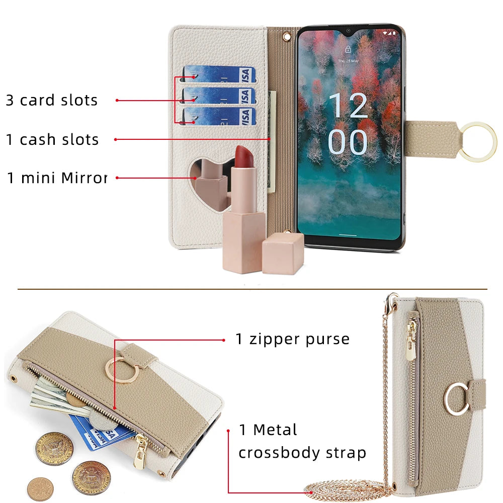 New Fashionable Multi-color Patchwork Flip Leather Phone Case with Lanyard Nokia C12 Pro X10-X20 G21-G11 G10-G20 C20 1.4
