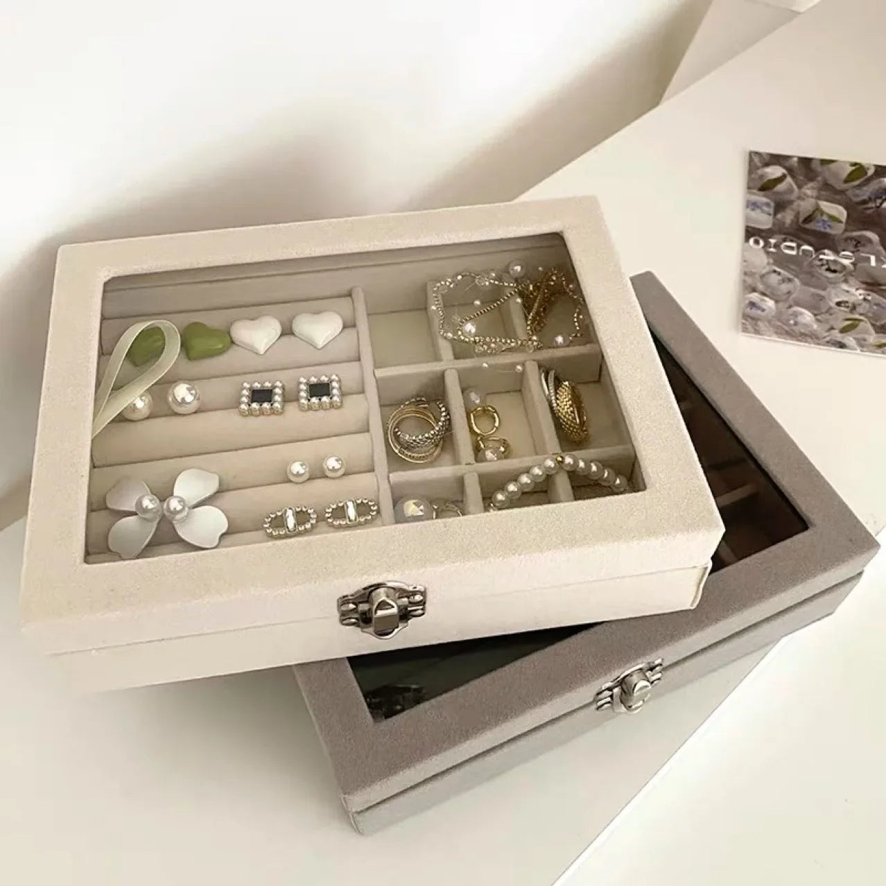 Jewelry Storage Box Earring Ring Necklace Organizers Storage Transparent Jewlery Holder Display Box for Jewelry  Classification
