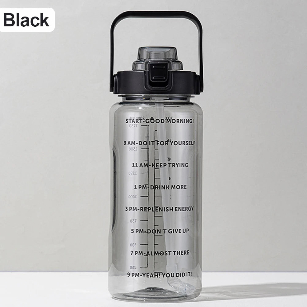 2 Liter Water Bottle With Time Marker Large Capacity Drinking Bottles Girls Portable Outdoor Fitness Sports Bottle With Straw