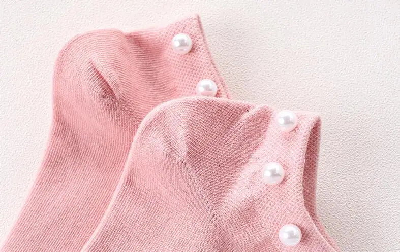 Women Socks Cotton Lovely Candy Color Imitation Pearl Women's Socks.Casual Ladies Girl's Short Female Socks Sox Hosiery