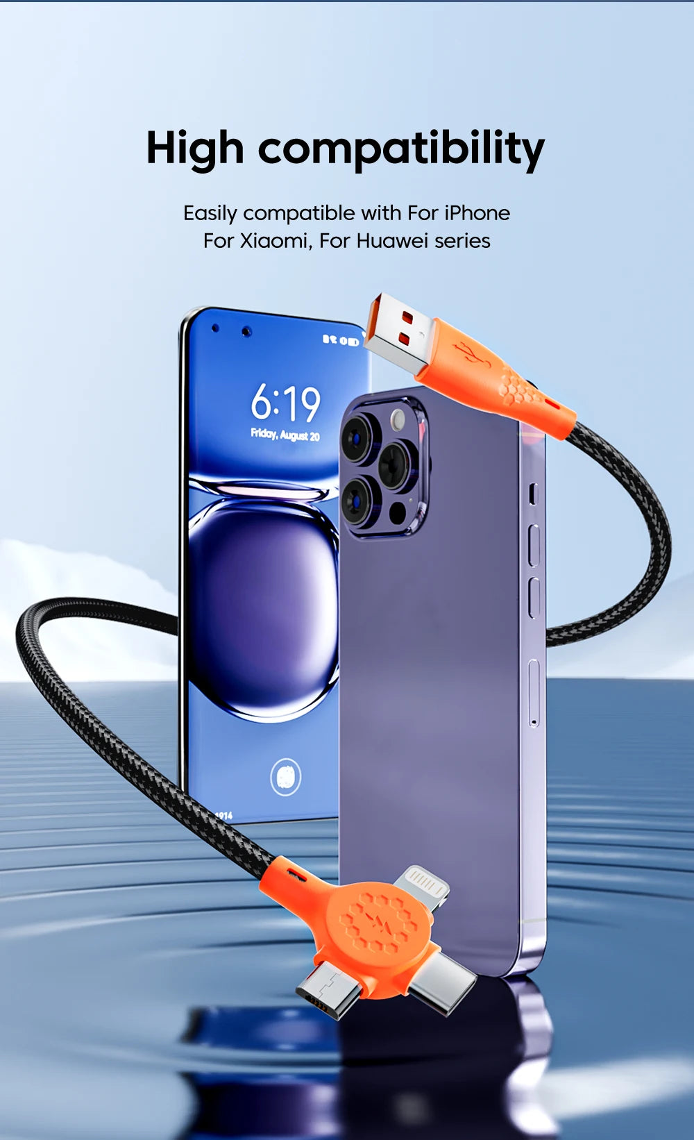 66W 3 in 1 Fast Charging Cable USB to Micro Type C IOS Cable For iPhone Xiaomi Huawei Mobile Phone Multi Charger Cable USB Cable
