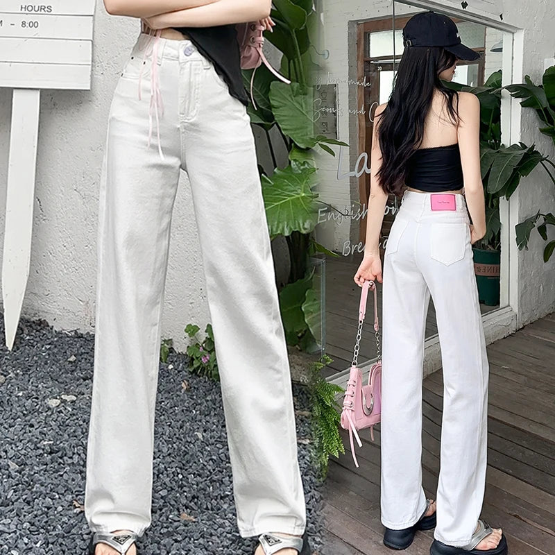 Women's Denim Pants White Brand High Quality Wide Leg Straight Brand High Quality Daily Classic Female Jeans Dropship New