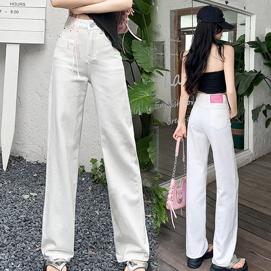 Women's Denim Pants White Brand High Quality Wide Leg Straight Brand High Quality Daily Classic Female Jeans Dropship New
