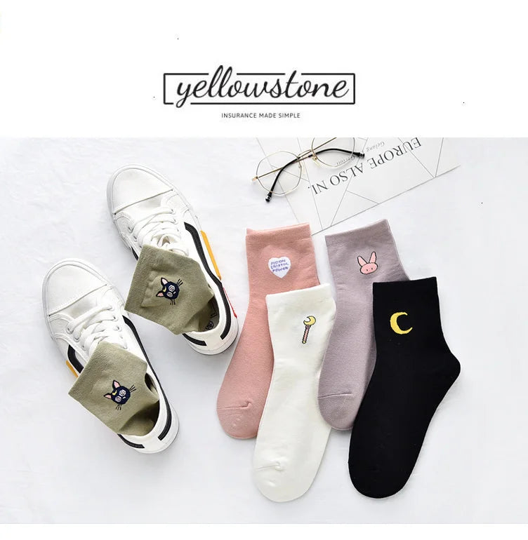 Women Solid Lovely Patterned Harajuku Socks Cotton Casual Cute Animal New Year Gift Socks For Female Sweat Absorption Breathable