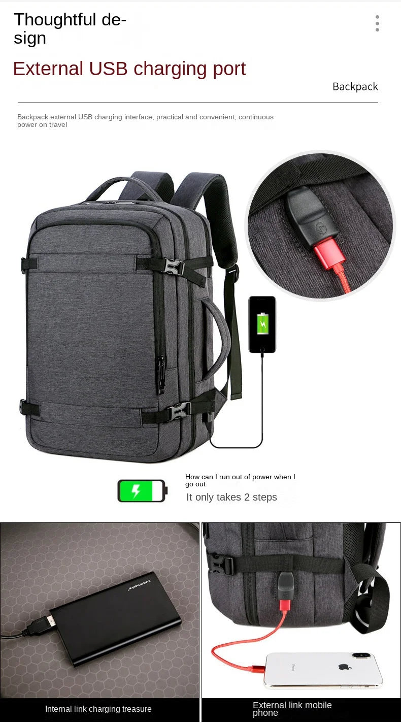 40LExpandable USB Travel Backpack, Flight Approved Carry on Bags for Airplanes,Water Resistant Durable 17-inch backpack men