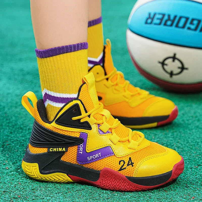 Children's Basketball Shoes for Boys Breathable Casual Sneakers Thick Sole Anti-slippery Kids Student Running Sports Shoes