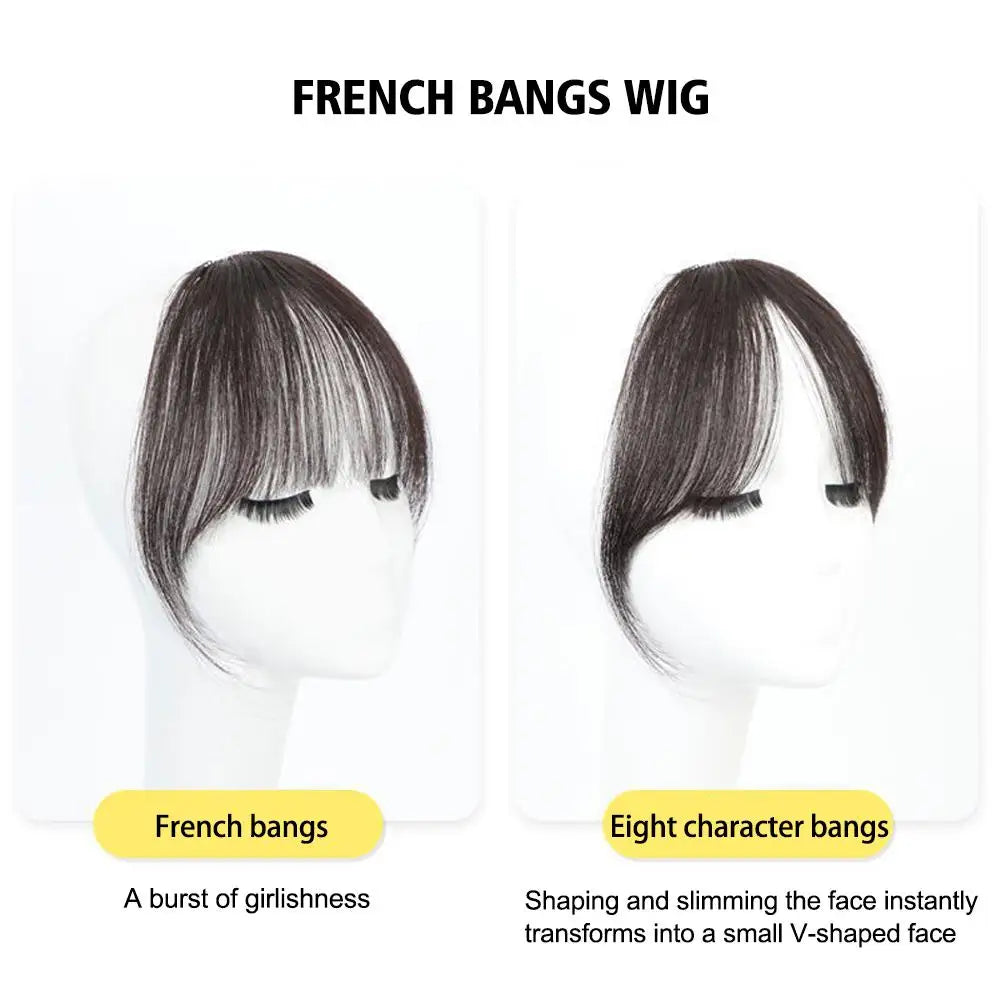 Air Bangs Wig For Women With Natural Front Forehead Invisible Hair Patch Round Face French Bangs Fake Bangs