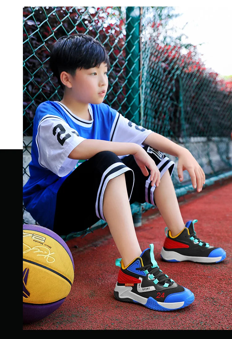 Children's Basketball Shoes for Boys Breathable Casual Sneakers Thick Sole Anti-slippery Kids Student Running Sports Shoes