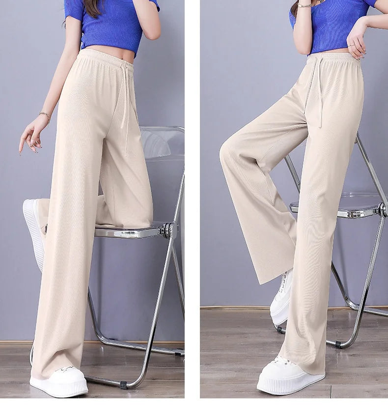 High Waist Women's Pants Ice Silk Woman Clothing Thin Youthful Woman Clothes Casual Korean Reviews Many Clothes Slim Loose Pants