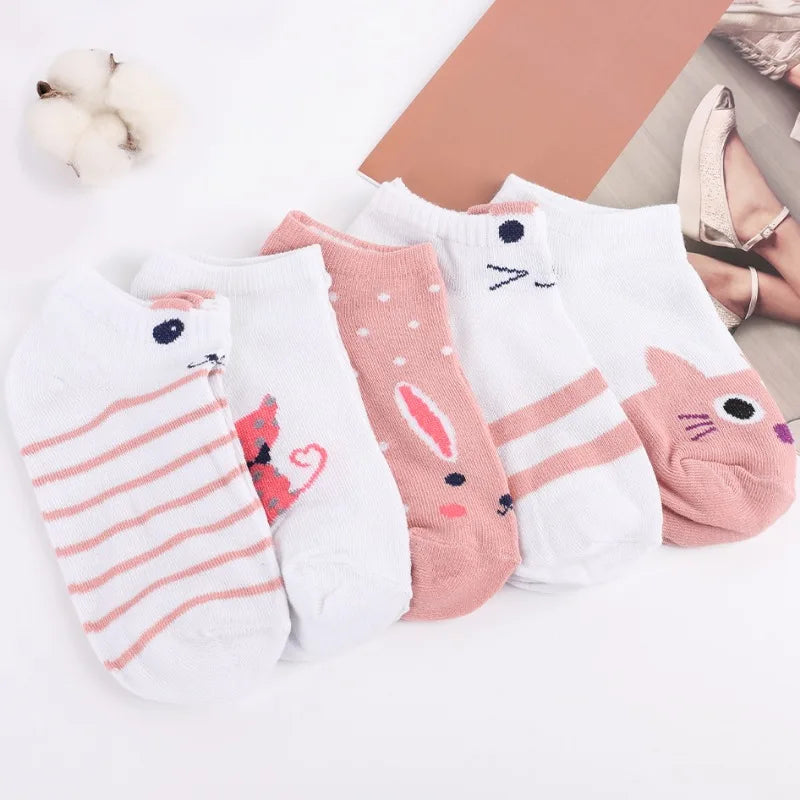 Cute Cat Boat Socks Summer Anti Slip Sweet Lovely Cartoon Animals Simple Short Sock Sweat-absorbing Breathable Elastic Hosiery