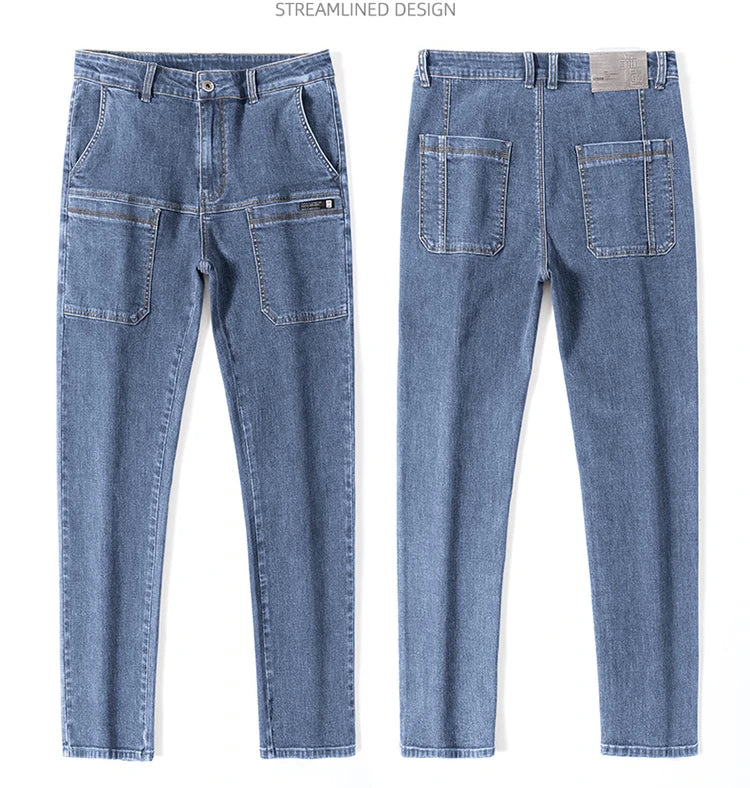 2024 New 6 Pocket Design Men's Denim Jeans Skinny Full Length Pants with High Elasticity Slim Pants Man Fashion Mid-waist Jeans