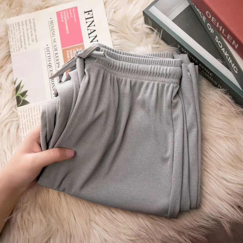 High Waist Women's Pants Ice Silk Woman Clothing Thin Youthful Woman Clothes Casual Korean Reviews Many Clothes Slim Loose Pants