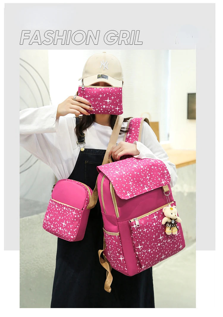 Student Backpack Three Piece Canvas Schoolbag Academic Style High Capacity Backpack for Boys and Girls Junior School Backpack