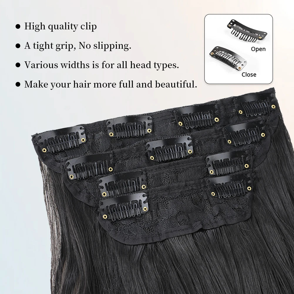 Body Wave Hairstyle Synthetic Hair Extensions 4pcs/set Head   Wigs Clip Clips Hair Extensions For Women Girls